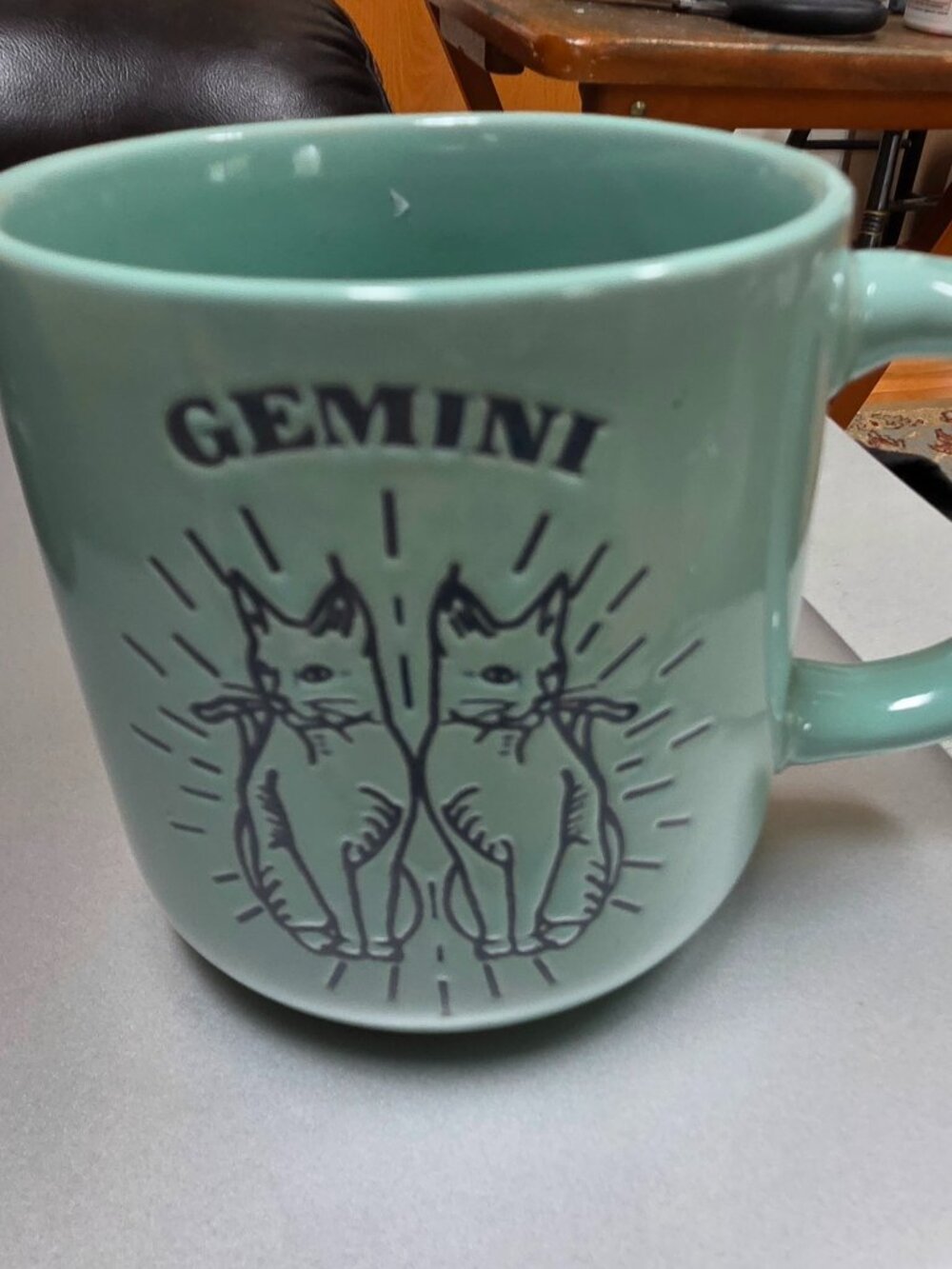 green zodiacs mug etched twin cats for Gemini